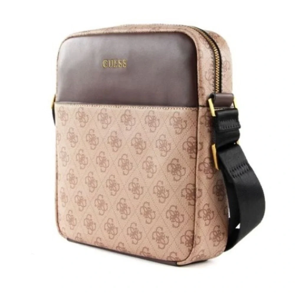 New GUESS Vezzola Flat Crossbody Top Zip Bag Brown
